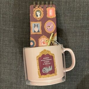 NWT Pretty Pink Cat Mug and Notebook Set with Pen